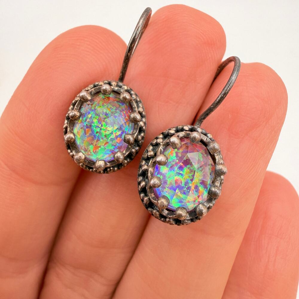 Sajen Vintage Fire Opal 925 Sterling Silver Scallop Bezel Dangle Drop Earrings